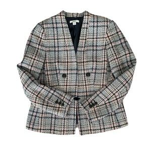 Bar III Size 4 Red/Navy tweed open front plaid blazer